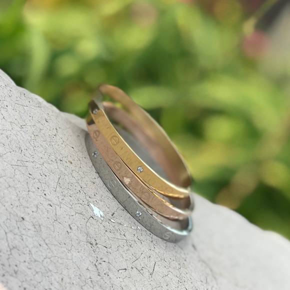 18k Silver Rose Gold Screw Cuff Bracelet Bangle - Picture 5 of 7